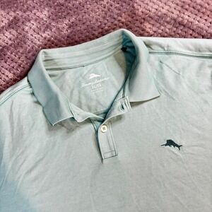 Tommy Bahama Mens XL Polo Shirt Mint Green Short Sleeve Marlin Performance Logo